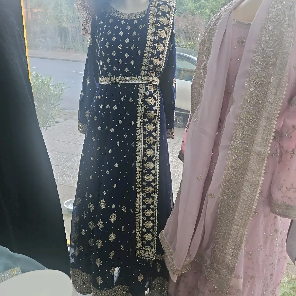 Long blue maxi dress with trouser and dupatta