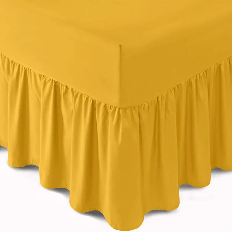 Easy Care Plain Dyed Polycotton Valance Sheet Super Soft Shrinkage Fade Resistant Frilled Valance Bed Skirts Extra Deep Fitted Valance Bed Sheets (Ochre, King) 1