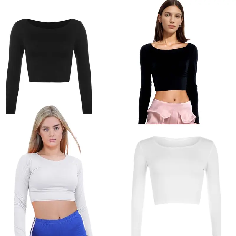 TR Traders Slim Fitted Crop Top Womens Size Small Crew Neck Open Long Sleeve UK 8-10 to 14-16 0