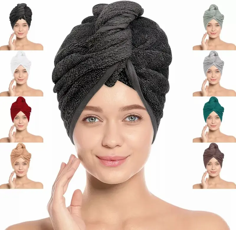 Hair Drying Turban Towel 100% Cotton Twist Wrap Quick Dry Head Bath Cap Hat Band Gift Pack 6