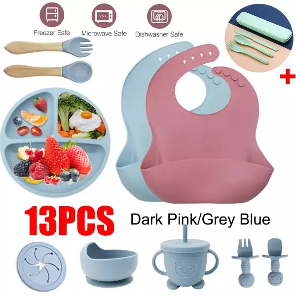 13 Pcs Baby Feeding Set with Silicone Led Weaning Supplies and Utensils - BPA Free