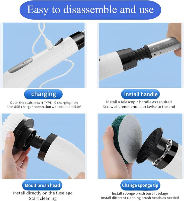 Electric Spin Scrubber Upgrade 9 in 1 Electric Cleaning Brush 420RPM Powerful Cleaning 1.5H Bathroom Scrubber Dual Speed with Extension Arm for Kitchen Car Tile Wall Floor Shower 2