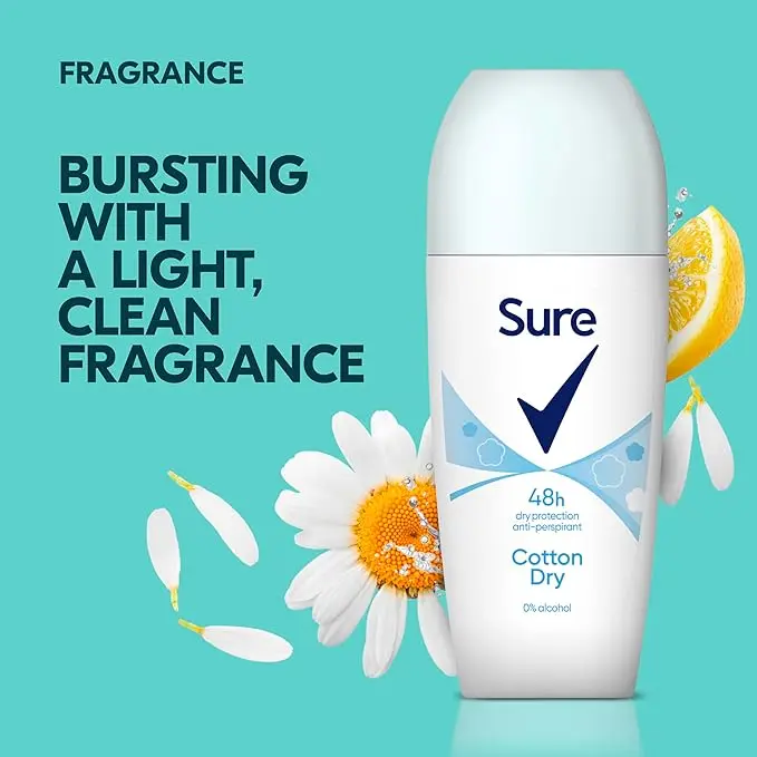 Sure Cotton Dry Anti-Perspirant Deodorant Roll On 48-hour protection deodorant for women 6x 50 ml Body Care Floral Daily Comfort Cleanser Cosmetic 3