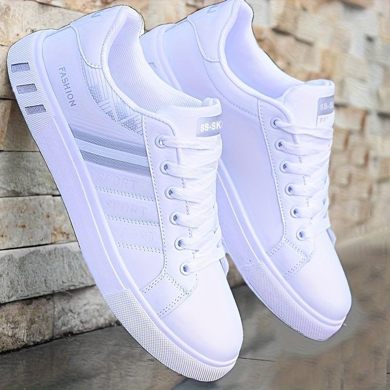 All-Season Men's Striped Lace-up Sneakers - Breathable PU, Durable PVC Sole, Casual Comfort Fit Closed Sports Shoes Sports Shoes Training Trainer Runner Running Boy Athletic Footwear Walking Shoes 1