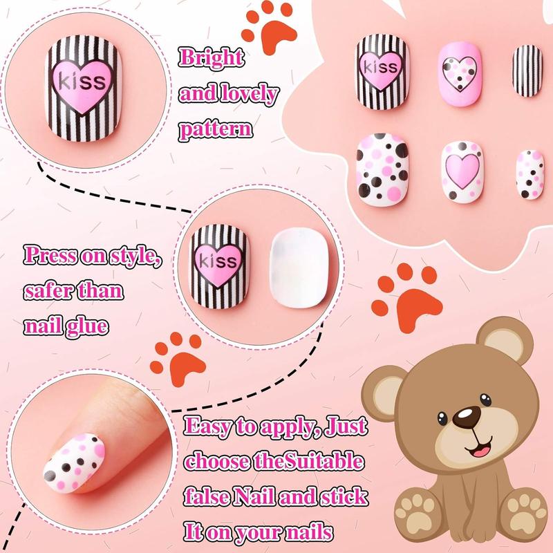 120 Pieces Kids Press on Nails Children Fake Nails Artificial Nail Tips Girls Full Cover Short False Fingernails for Girls Kids Nail Decoration (Sweet Pattern) 1