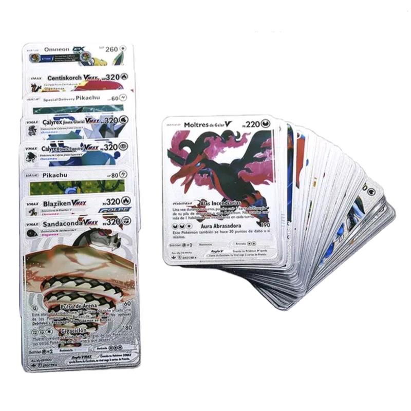 Pokemon Silver Foil Cards -  Pack Of 55 Pcs TCG Deck Gold Foil Assorted Card Educational Gift Set Boys Girls Multicoloured Musical Game 2