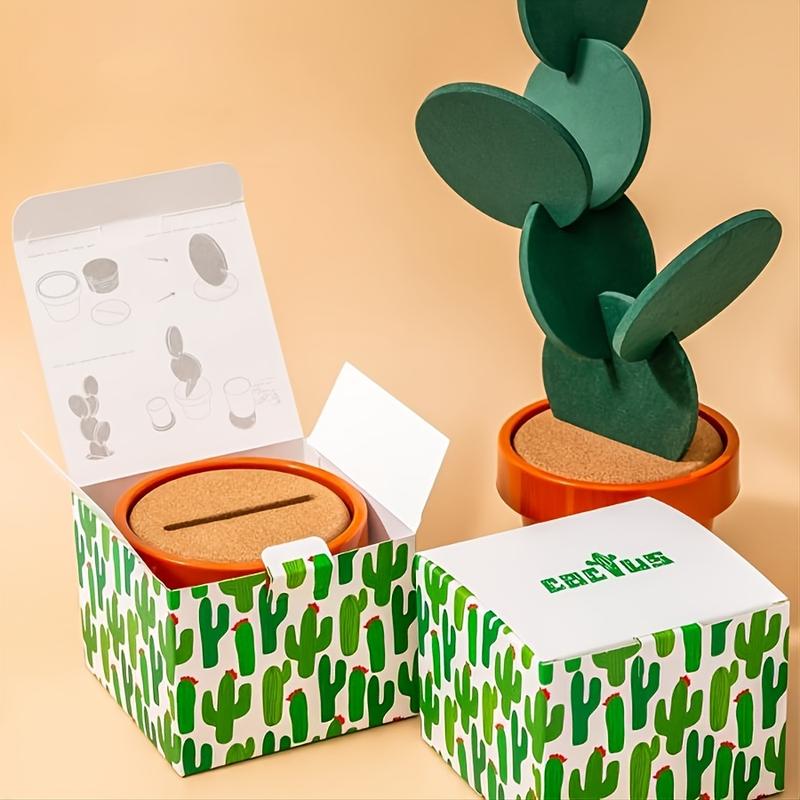 6pcs/set Coasters, DIY Cactus Coaster With Flowerpot Holder For Drinks, Novelty Gift For Home, Office And Bar Decor And Improvement, Living Room Decor, Dinning Room Decor, Home Supplies 2