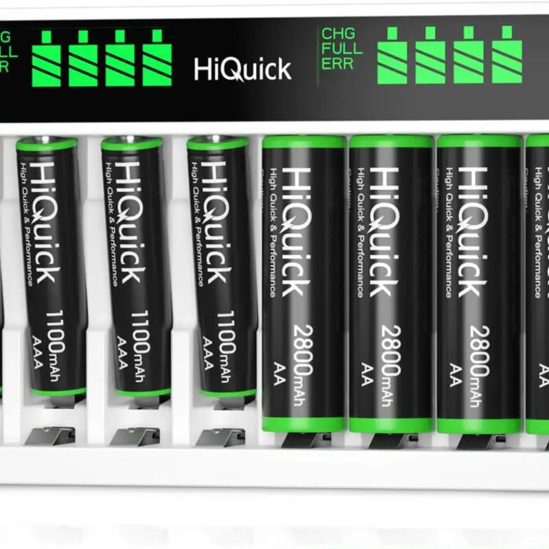 8-slot AA AAA LCD Battery Charger, 5V 2A Fast Charging Function, Type C and Micro USB Input, with 4 x 2800mAh AA and 4 x 1100mAh AAA NI-MH Rechargeable Batteries, Battery and Charger Set 0