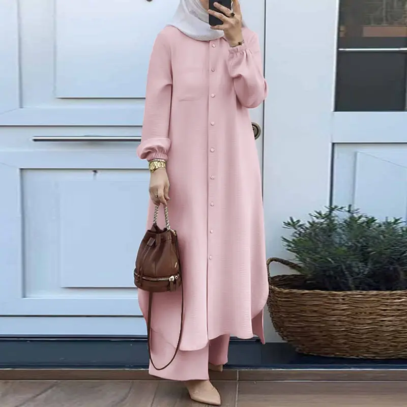 HS0628 HASA SERIES 2023 summer Muslim women's two-piece suit abayas crew neck elegant crew neck modest crew neck casual 1