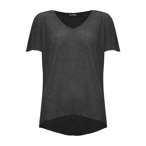 Womens Ladies Plain Baggy V Neck Casual Short Sleeve High Low Basic T Shirt Top