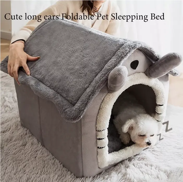 Pet Cat Kitten Dog Beds Igloo Fleece Bed Pyramid Cozy Washable Warm House Cave 4