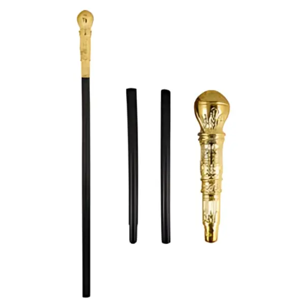 Stylish Costume Gold and Siver Top Cane – 85cm Long, Adjustable Walking Stick for Cosplay, Halloween, and Performances 1