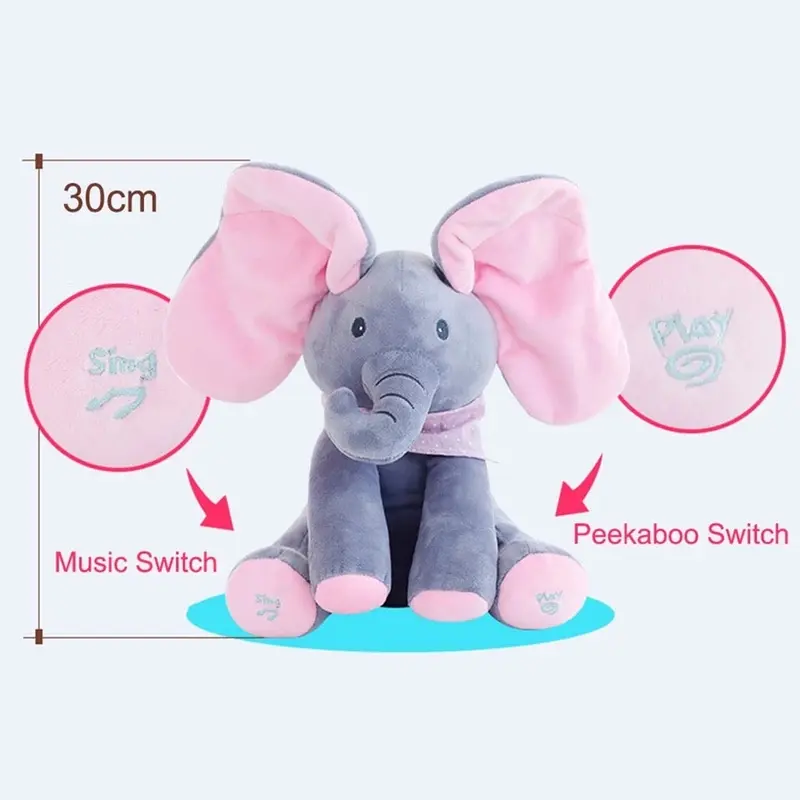 Peek-a-boo ,Singing Elephant Plush Toy with Moving Ears for Baby Gift - Cute Stuffed Animal 1