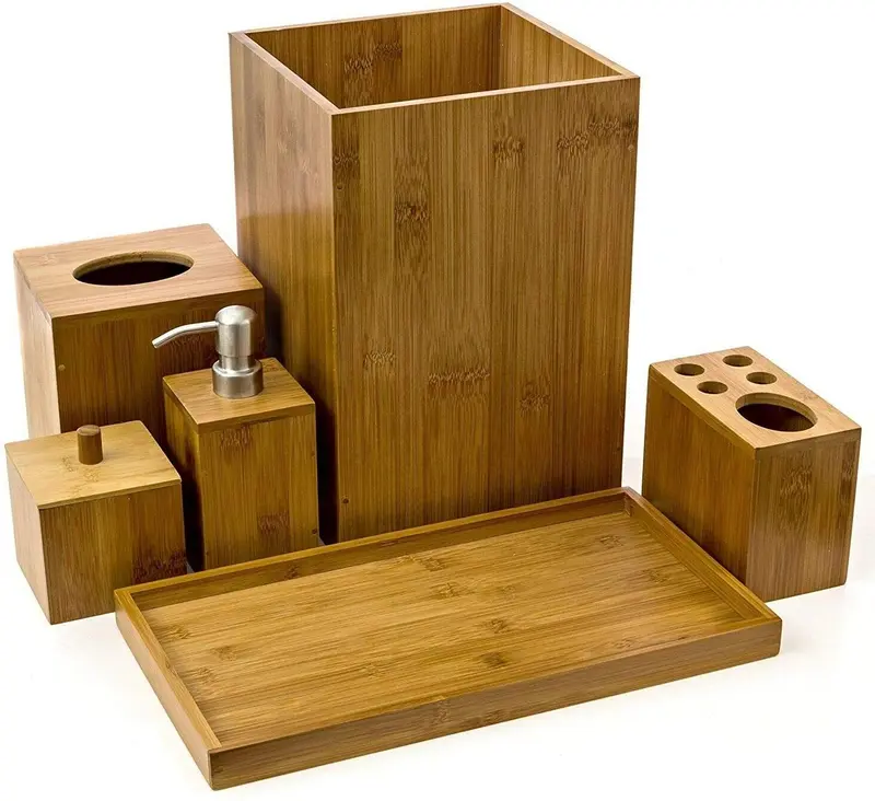 Bamboo 6 Piece Bathroom Set Retro Soap Toilet 2