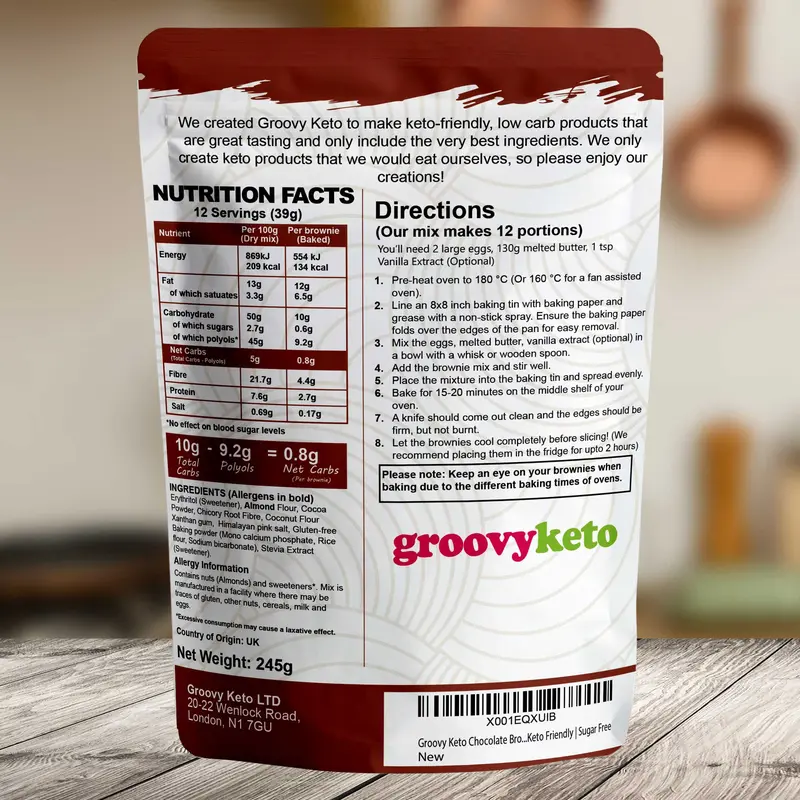 Groovy Keto Chocolate Brownie Mix | Low Carb | Keto Friendly | Sugar Free | Only 0.8g Net Carbs Per Brownie | Keto Baking Mix, Diabetic Friendly - 240g Pouch… Bake chocolate mix 1