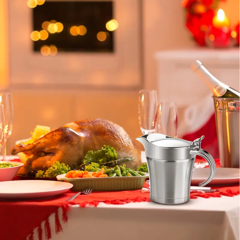 Double insulated gravy boat - stainless steel saucer with hinged lid, ideal for Thanksgiving gravy or cream (450 ml /16 oz) 6