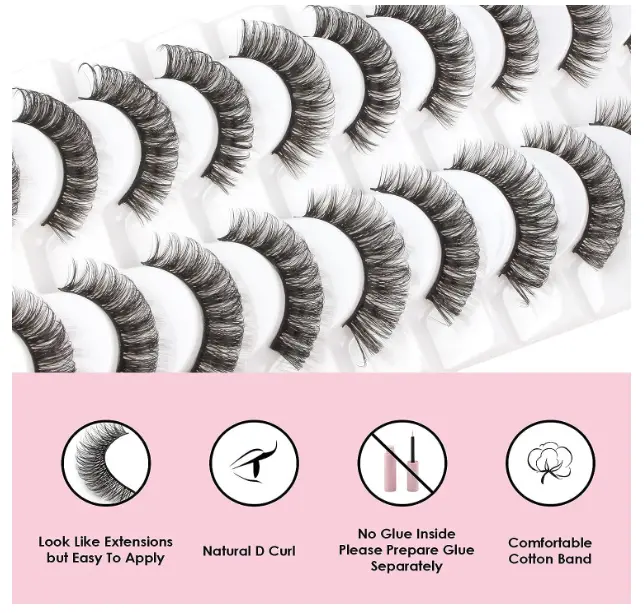 Glowingwin Cat Eyelashes Volume 3D Hybrid Natural Look Fake Russian Strip Lashes 10 Pairs Dramatic Fluffy Handmade Reusable D Curl False Eyelashes 4