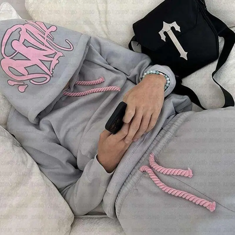 2025 Printed loose hoodie Y2K hip-hop streetwear men's and women's pullover casual set