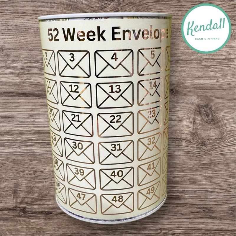 52 week envelope saving tin, Cash savings template, Money tracker, 1