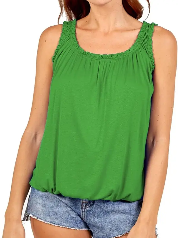 Women’s Ladies Vest Bubble Tops Sleeveless Loose fit Round Scoop Elasticated Stretch Summer Jersey Multi Colors Women Casual dresses Womenswear Camisole T-Shirt Cardigan Collar 8