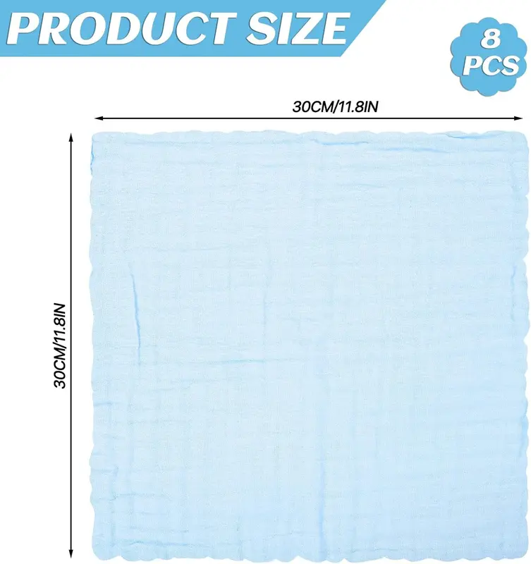 8 Pack Muslin Cloths for Baby, 12x12 Inch Muslin Squares Soft Burp Cloths 6 Layers Cotton Newborn Hand Washcloths Baby Wash Cloths Reusable Baby Towels(Blue) 1