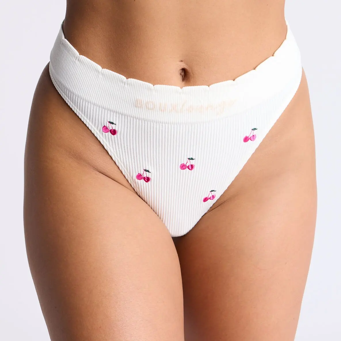 Ribbed seamless cherry embroidered thong