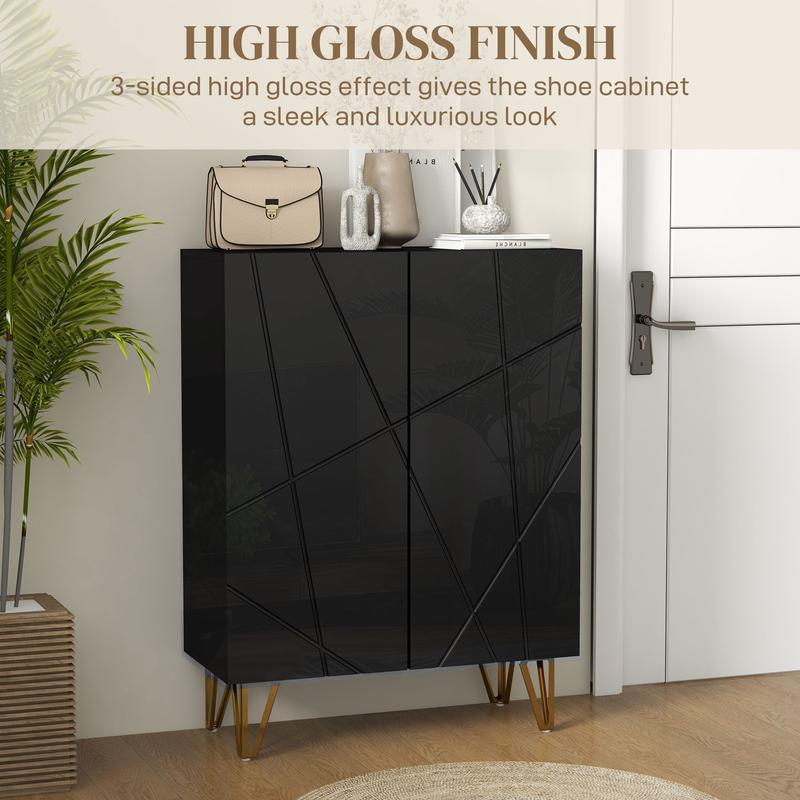 HOMCOM Narrow Shoe Storage Cabinet with Soft-Close Hinges and Adjustable Shelves for 15-20 Pairs of Shoes, Black | Aosom UK 5