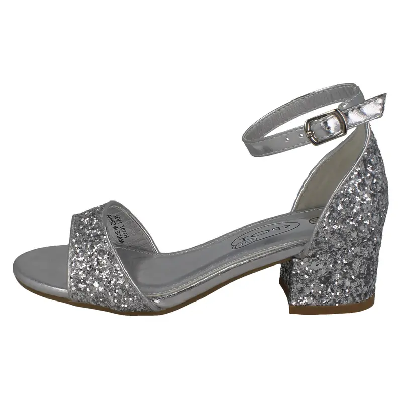 Spot On Girls Mid Heel Glitter Sandals with Adjustable Buckle Ankle Strap 2