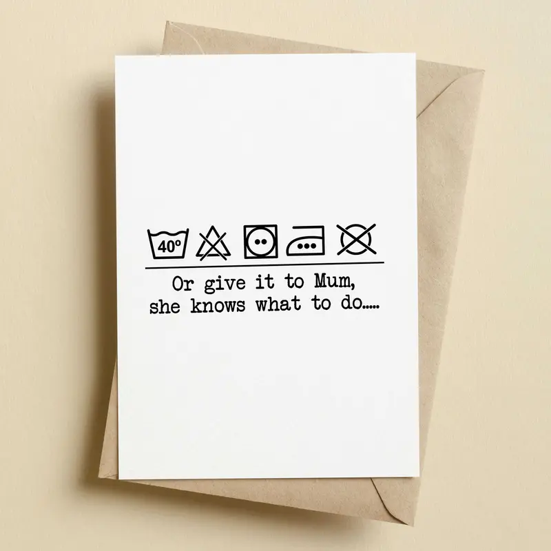 Mother's Day Card - Washing Instructions Card | Funny Birthday Cards For Mum | EllieBeanPrints 0