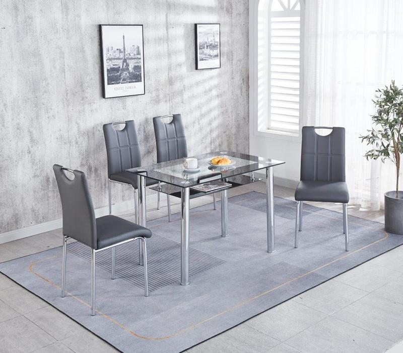 Modernique Compact Tempered Glass Table with 4 Chairs Set Available in Black & Grey 2