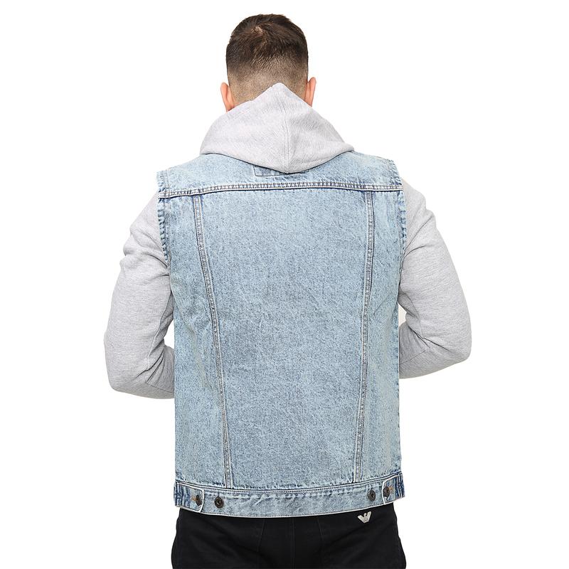 NOROZE Mens Trucker Denim Long Sleeves Jacket Detachable Hood Washed Denim Fleece Hoodie Classic Menswear Casual Western Style Jean Jackets Coat UK Sizes S-XXL 7