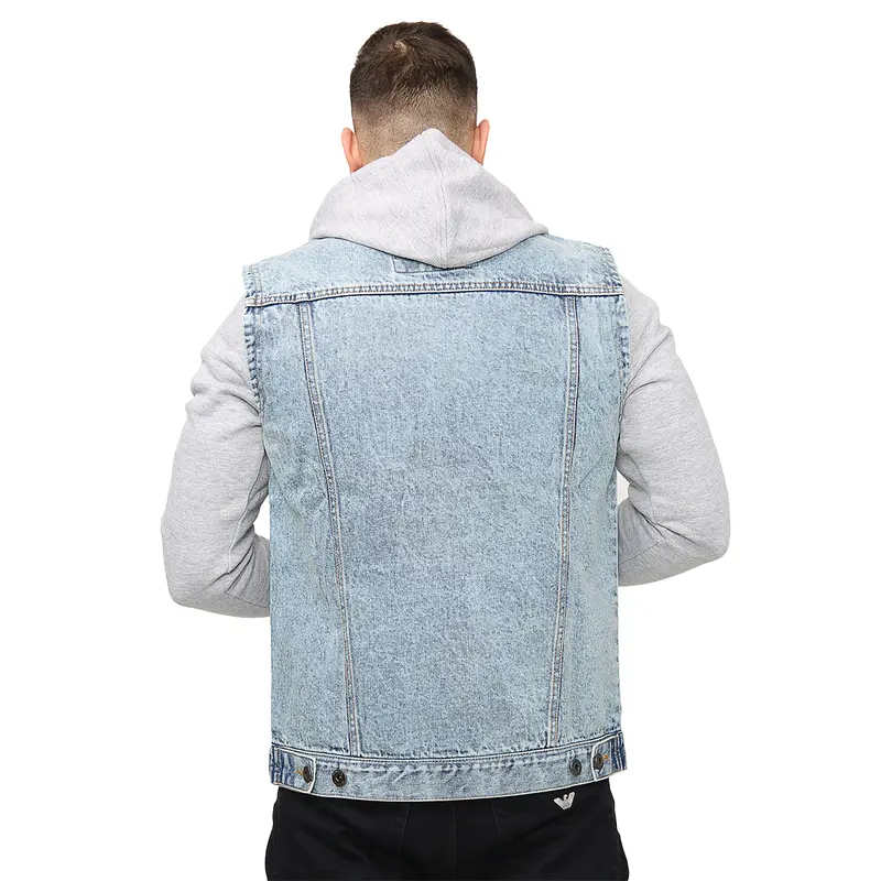 NOROZE Mens Trucker Denim Long Sleeves Jacket Detachable Hood Washed Denim Fleece Hoodie Classic Menswear Casual Western Style Jean Jackets Coat UK Sizes S-XXL 6