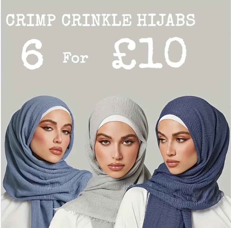 CRIMP CRINKLE HIJABS Scarf Ladies Plain Maxi Headscarf Crimp Scarves Shawl Ruffle 8
