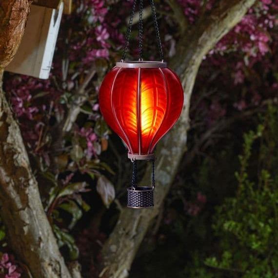 Rainbow OR Fiesta Flaming Balloon Smart Solar Hanging Lantern LED Flickering Flame 2