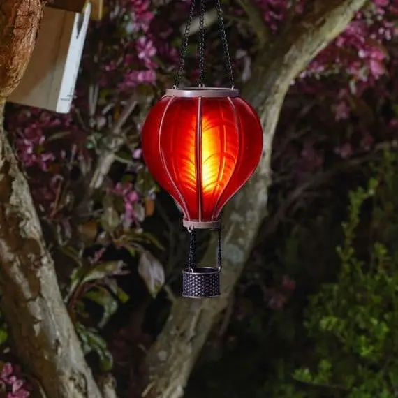 Rainbow OR Fiesta Flaming Balloon Smart Solar Hanging Lantern LED Flickering Flame 2
