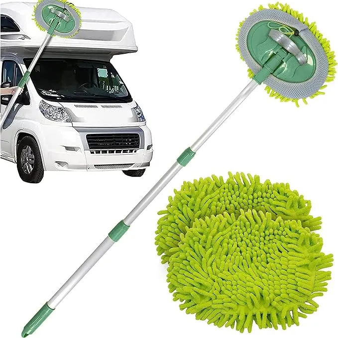 TANNESS Car Cleaning Brush | Microfibre Mop with Mittens | Car Wash Kit for Cleaning Van Truck Caravan | Scratch Free 2 x Mop Heads | 1 x Extendable Pole 60-106cm with 3 Sections Cleaning Products 0