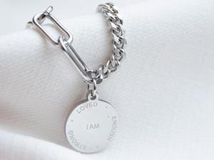 ‘I Am’ Affirmation Disc Dual Chain Bracelet Silver