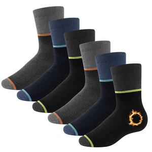 Boys Thermal Socks 6 Pack Fully Cushioned Terry Padding Moisture Wicking Cosy Thermal Socks Breathable Soft Cotton Ribbed Elasticated Cuff Kids Socks