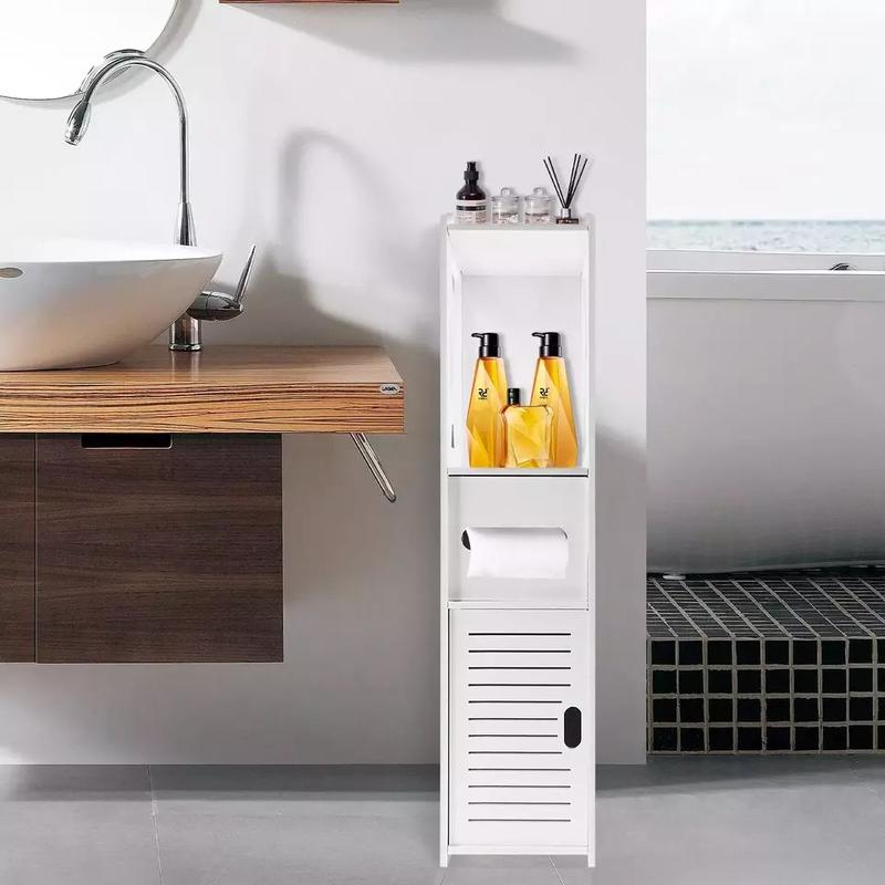 Waterproof Bathroom Storage Cabinet Free Standing Cabinet Organizer Unit White 7