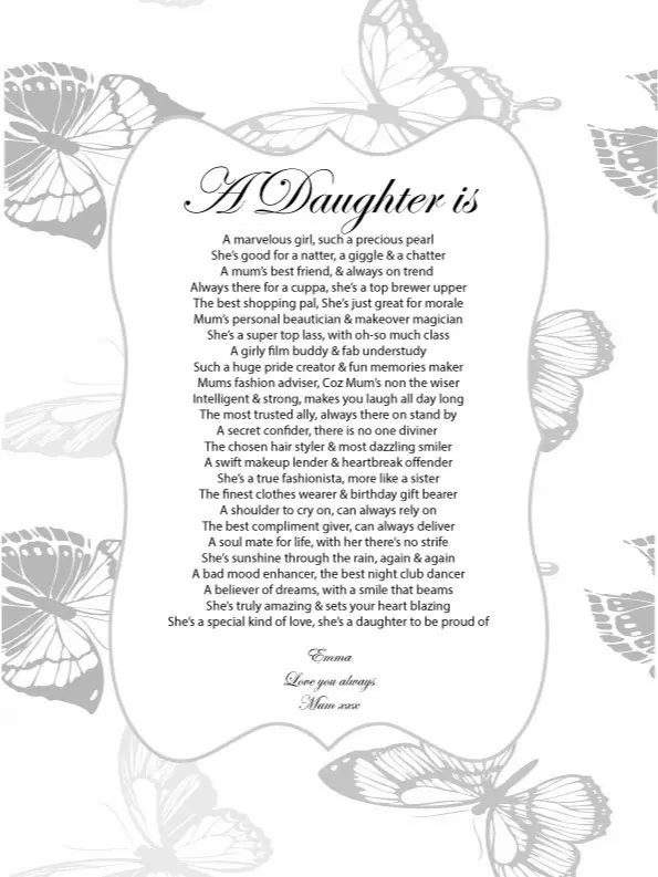 Personalised Daughter Gift Poem Poetry Print For Birthday Christmas Butterflies Wall Art Decor Artistic Decoration 3