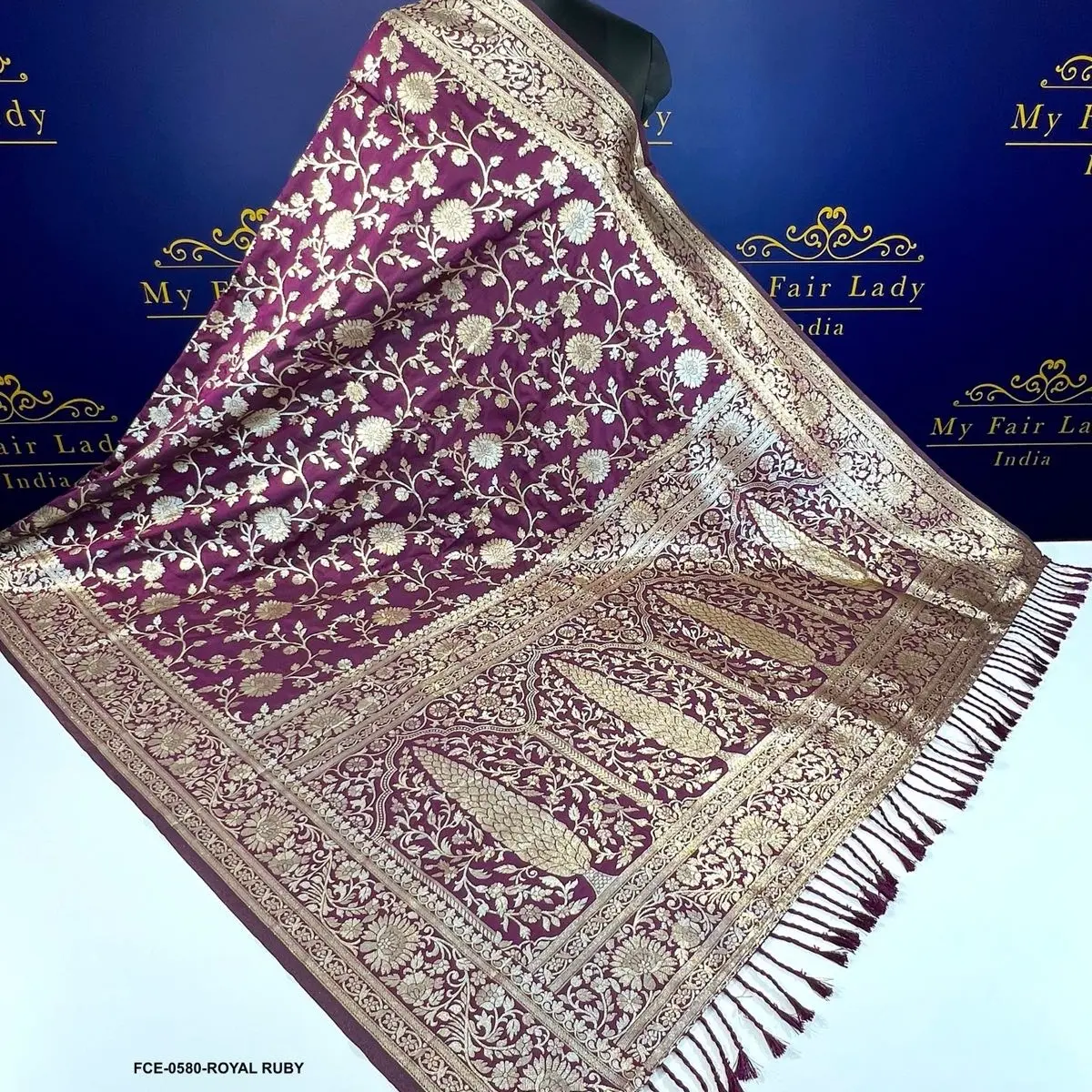Brocade Semi-Silk Saree Royal Ruby Colour - [Code 580]
