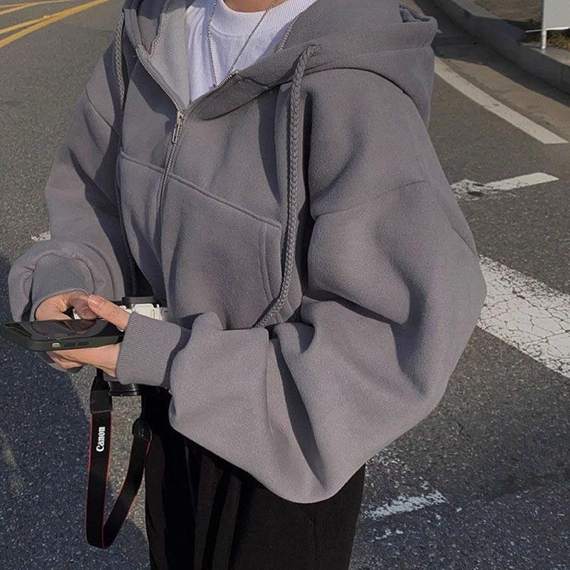Product Introduction of Fashion Zipper Hood Sweatshirt Women Autumn Long Sleeve Crop Tops Casual Y2K Hoodies Streetwear Harajuku Female Jackets Coats 11