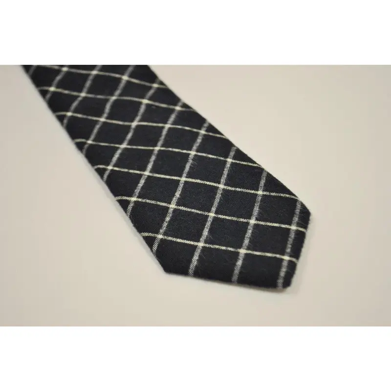 navy and white check wool tie 2