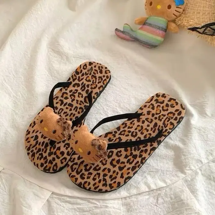 Hello Kitty kawaii cheetah leopard print cute aesthetic y2k flip flops sandals slides sliders for women 7