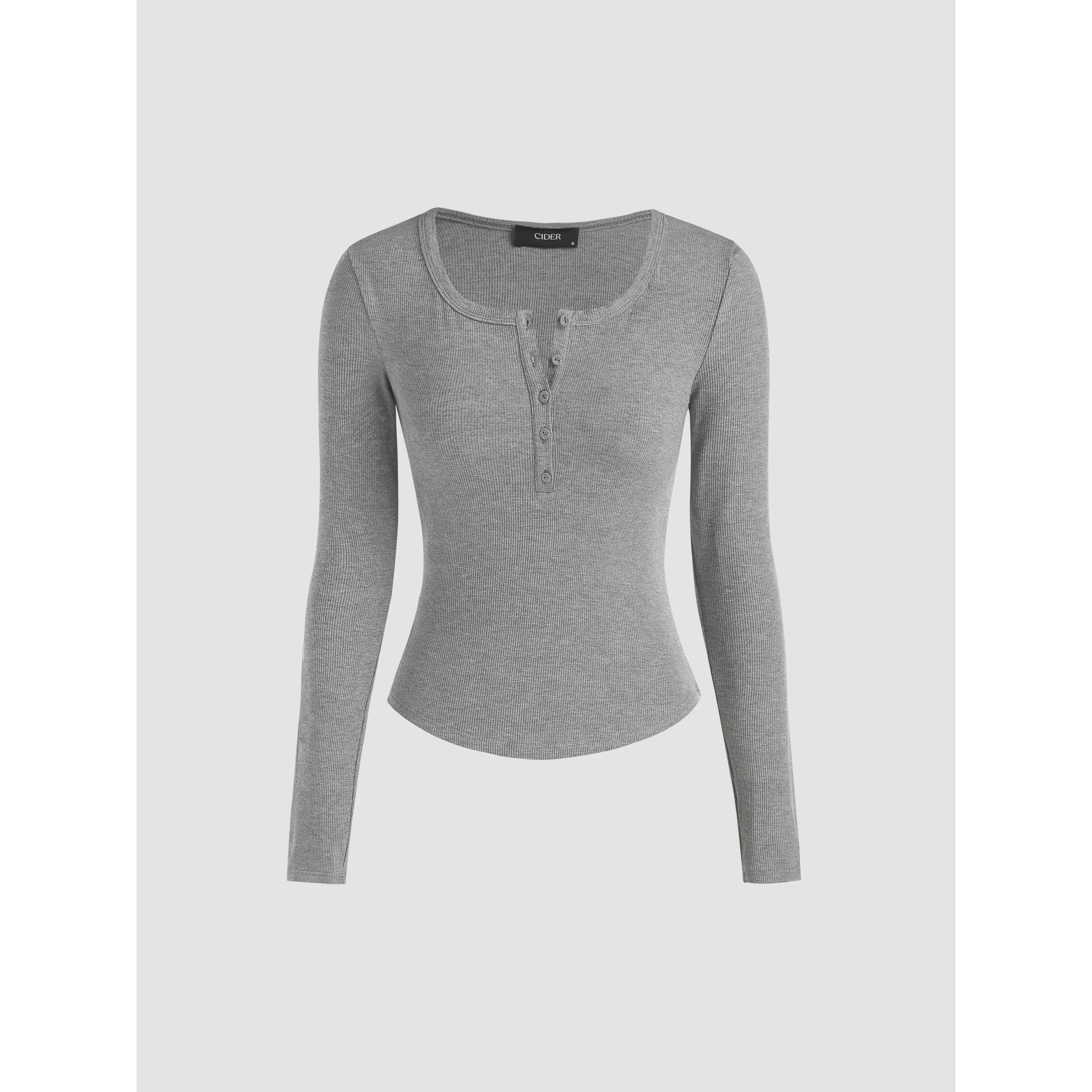 [3 colours, UK size 6-16] Solid Rib V-neck Long Sleeve Tee