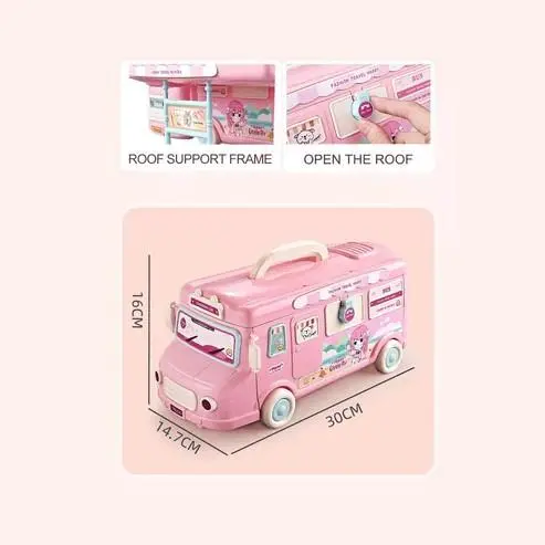 Dollhouse Dream House for Girls, Portable Caravan Motorhome Bus Toy Dollhouse with Doll and Furniture, Playhouse Playroom Dolls Toy for Children from 3 Years, Random Clothing 3