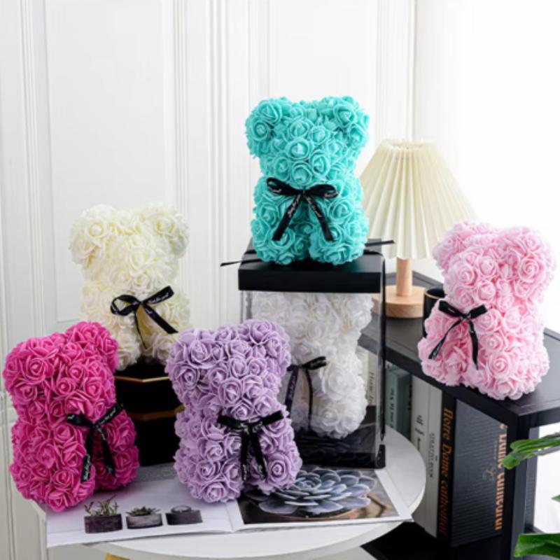 Artificial Rose Bear with Box Romantic Creative Gifts for Valentine's Day Eternal Rose Bear - A Romantic Gift for Her Foam Flowers 20cm, 1PC Decor Decorative Fruit Plants Ornaments 2