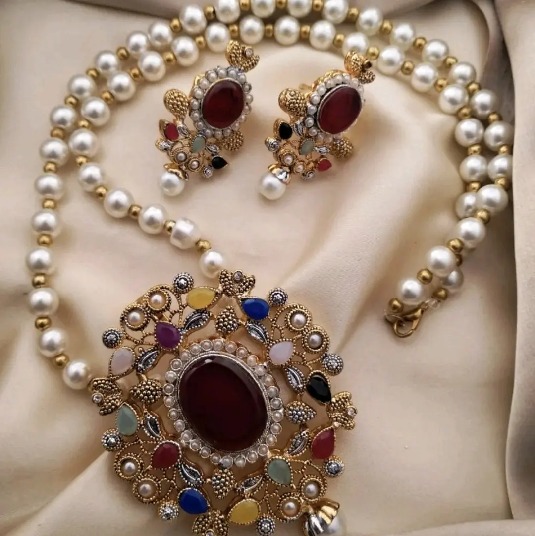 Asian Indian Pakistani Bollywood Designer Jewellery Set || Long Mala Rani Haar Earrings || Gold Plated Polki Stones Pearl Eid Party Wear