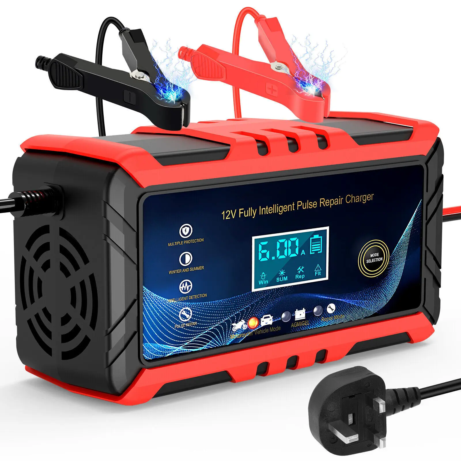 Car Battery Charger 12V 6A Fast Charger Automatic Smart Pulse Repair AGM/GEL High quality cooling fan Widely used Adapt to all climates Adapt to various temperatures Multiple protection