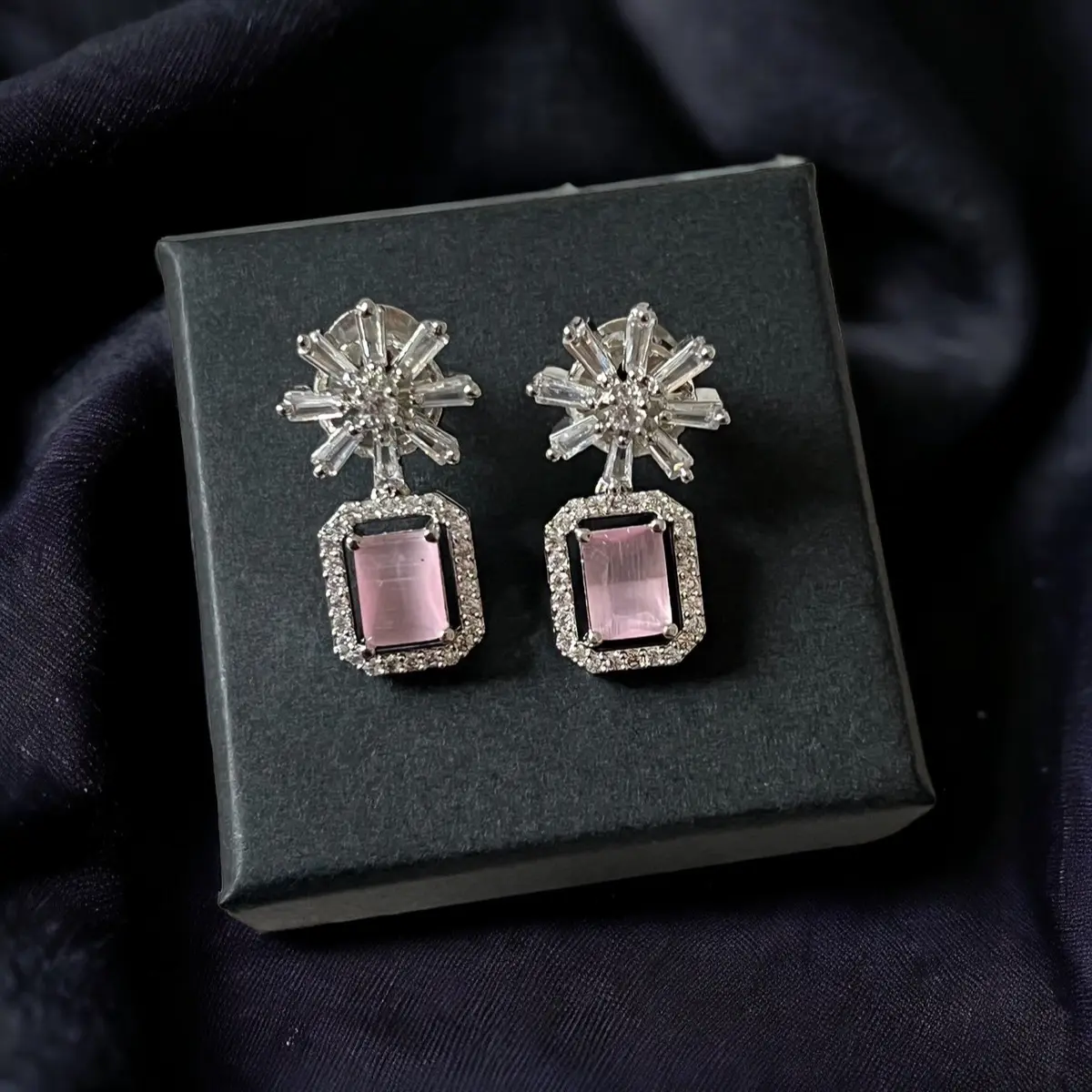 Pink Crystal Star Studded Drop Earrings by My Little Secret bridal jewelry stud